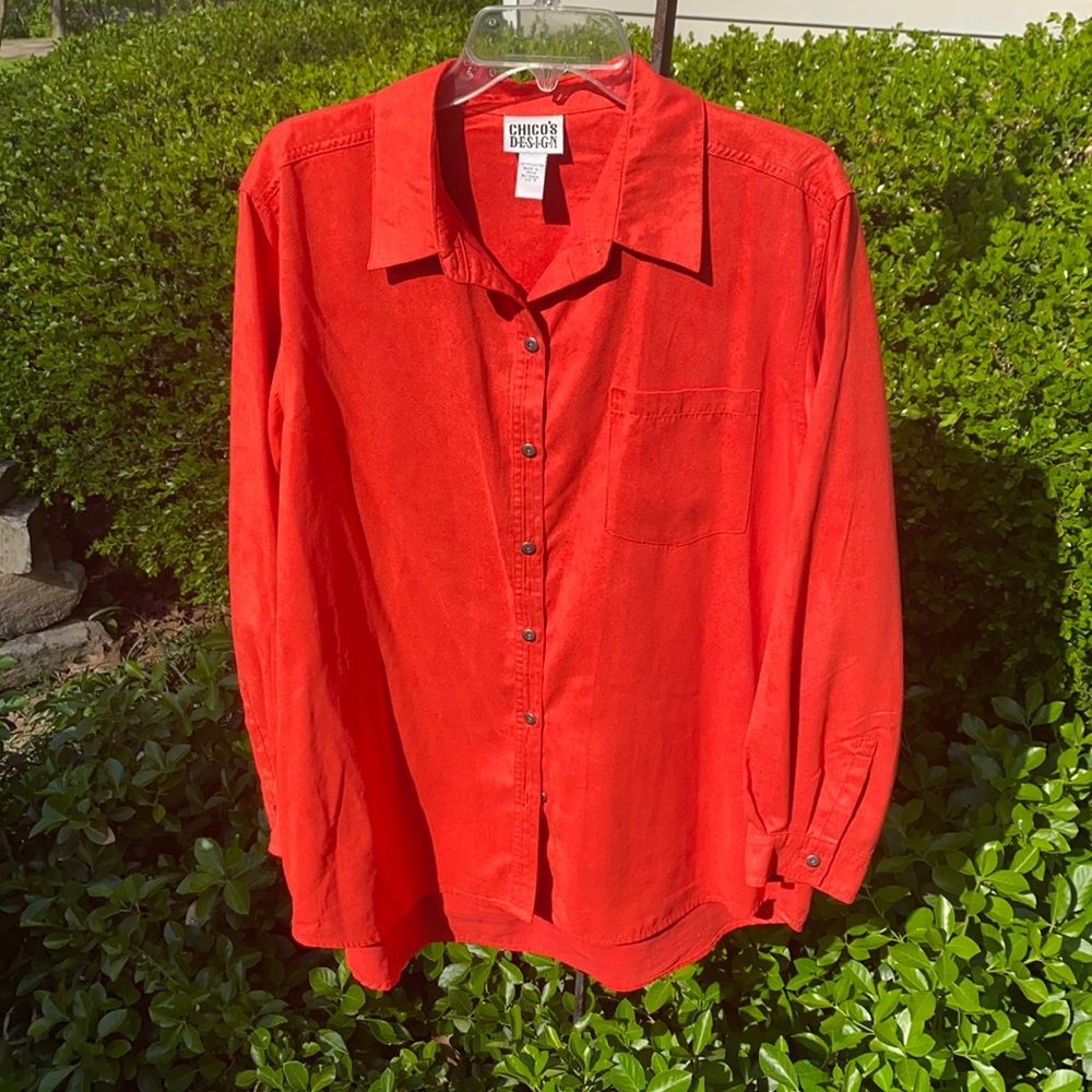 Chico’s sz 3 dark orange microfiber button top
